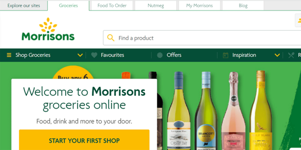 A screenshot of the tabs on the Morrisons website, showing short concise titles, written in title text rather than capitalised.